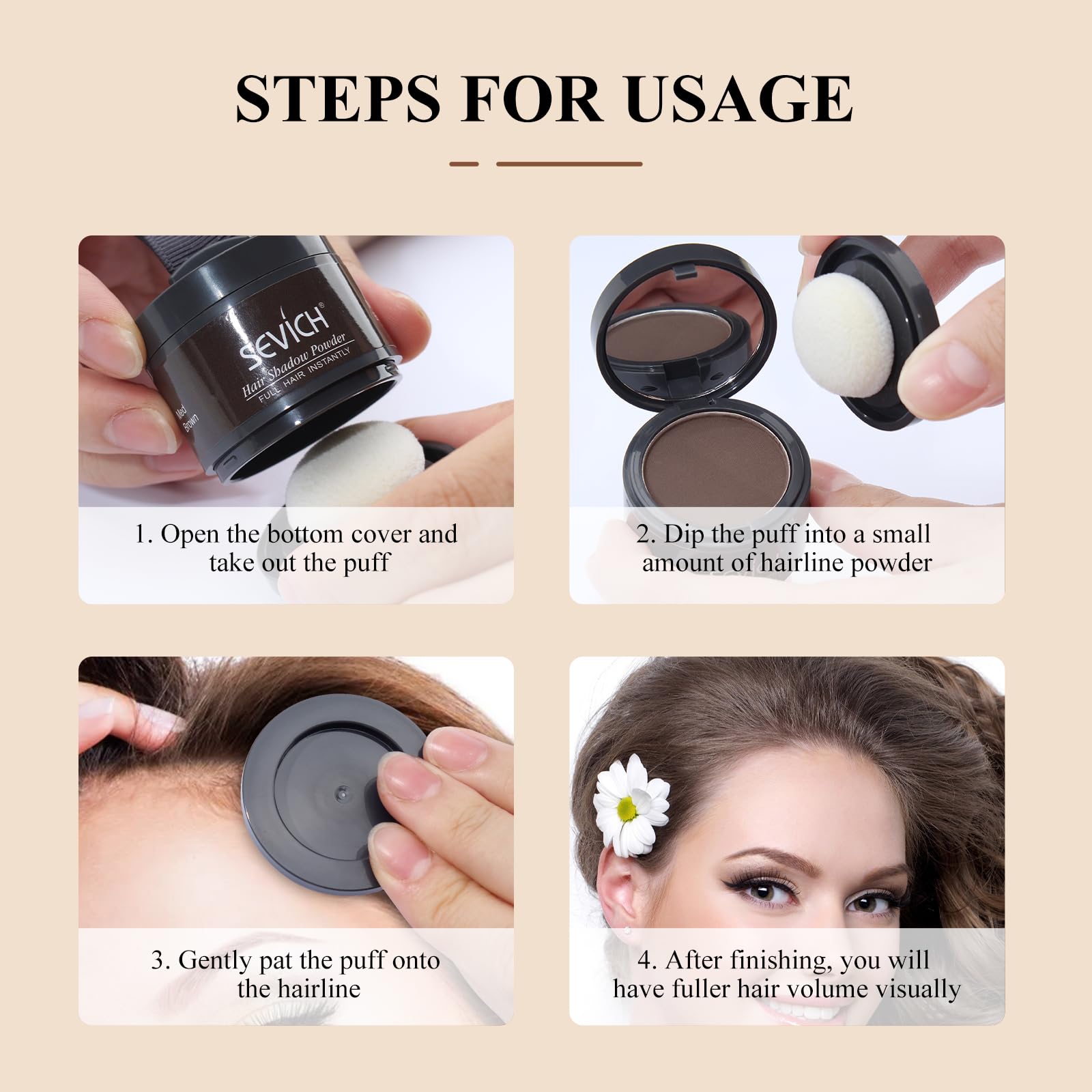 Sevich Hairline Powder,Instantly Conceals Hair Loss, Root Touch up Powder, Hair Shadow Toppers for Women & Men, Touch Up for Thinning Gray Hair, Windproof & Sweatproof, Medium Brown