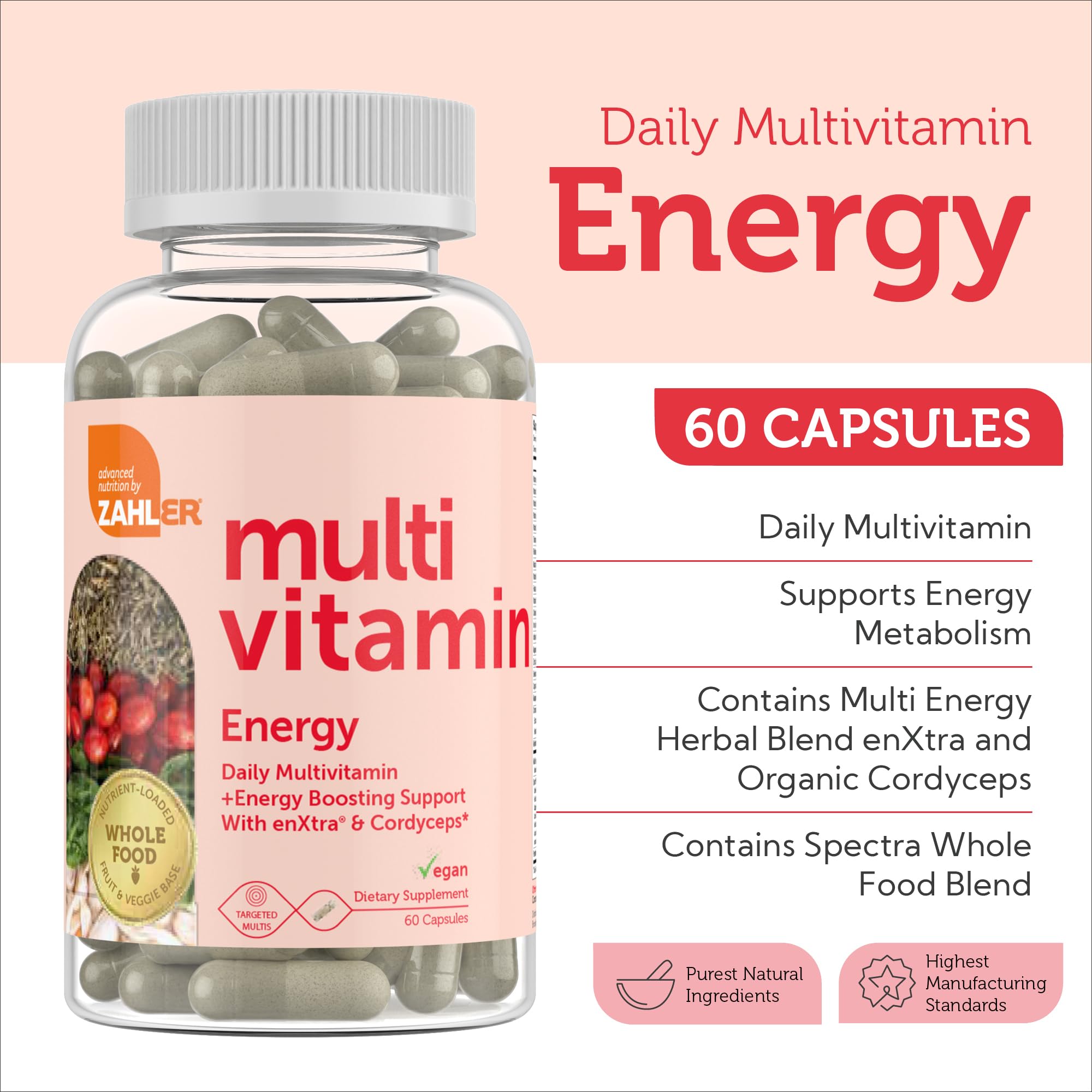 Zahler - Daily Multivitamin for Women & Men with Energy Vitamins, Minerals & Iron (60 Count) Kosher Men & Womens Multivitamins for Healthy Energy - Multi Vitamins for Adults - Made in USA Supplements