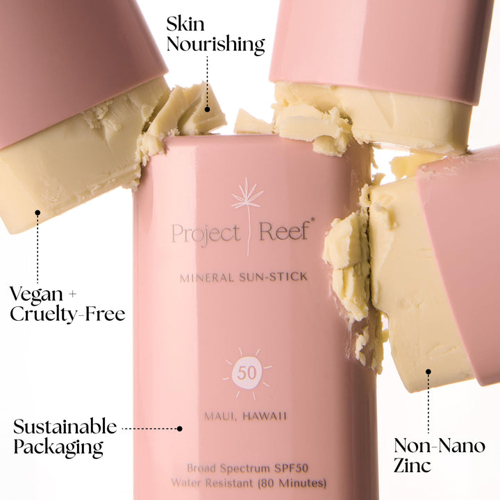 Project Reef SPF 50 Sheer Mineral Sunscreen Stick - Vegan, Reef Safe, Non-Nano Zinc, Face Sunblock Stick, No White Residue, Ideal for Travel & Kids