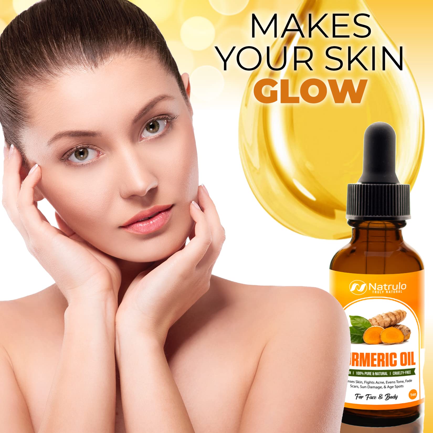 Turmeric Serum for Face & Body - All Natural Turmeric Skin Brightening Oil for Dark Spots - Cleanses Skin, Fights Acne, Evens Tone, Heals Scars - Pure Handcrafted Turmeric Oil Skincare Made in the USA