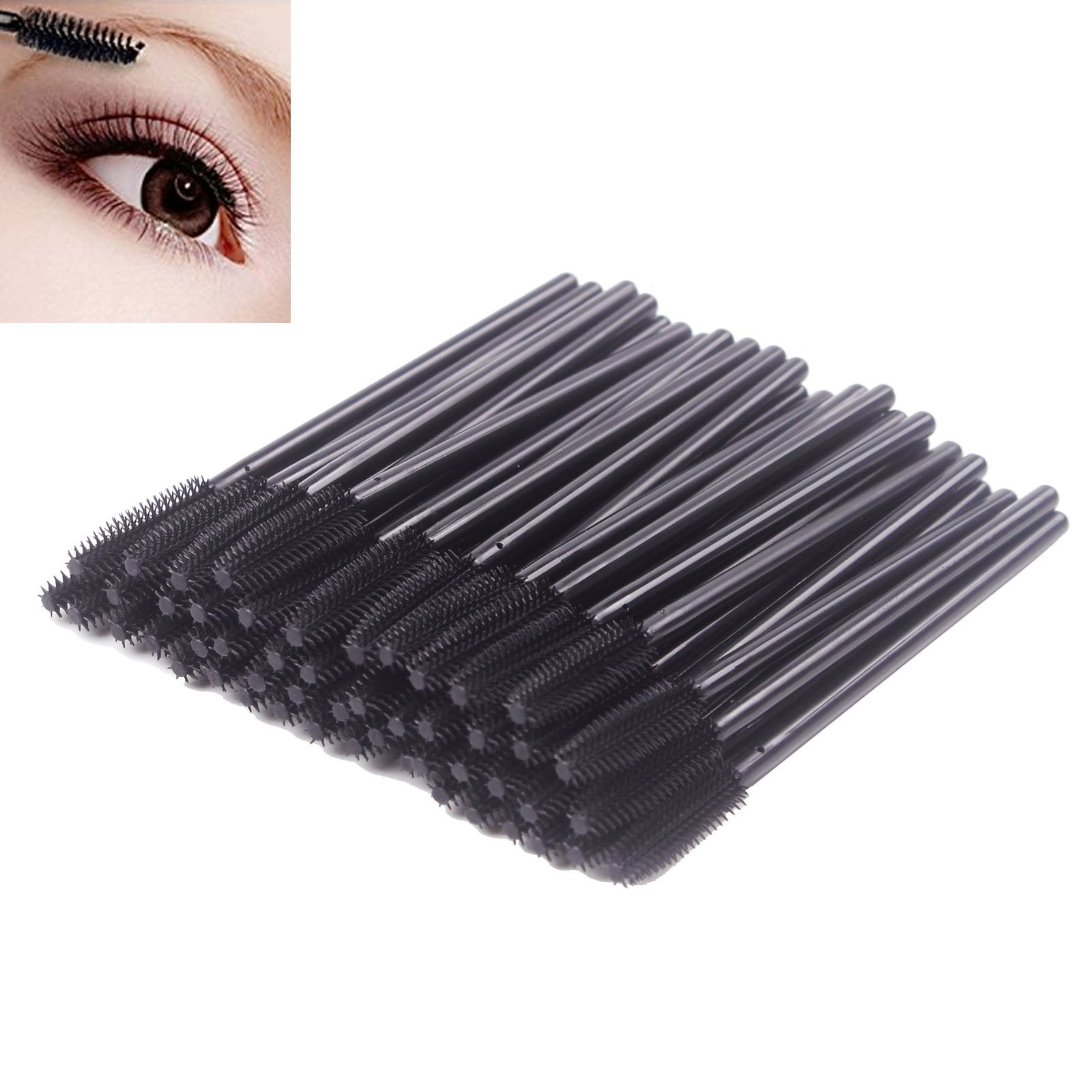 Tower Shape-2: Bihrtc Pack Of 100 One-Off Disposable Silicone Eyelash Mascara Brushes Wands Applicator Eyebrow Brush Makeup Tool Kit Set (Tower Shape - Black)