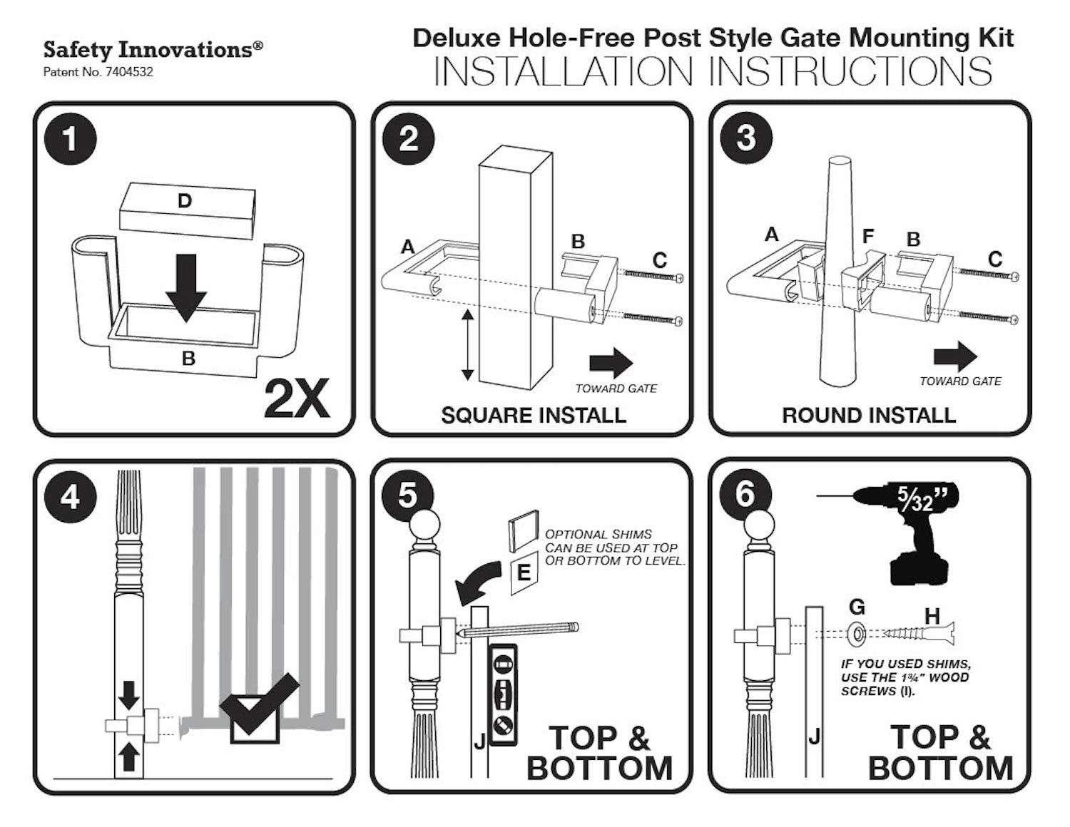 Safety Innovations No Hole Stairway Baby Gate Mounting Kit - Fits Posts from 2 3/4 inches to 3 1/2 inches Wide with Square or Round Tops - No Adhesives On Or Screws in Your Posts, (1-Pack)