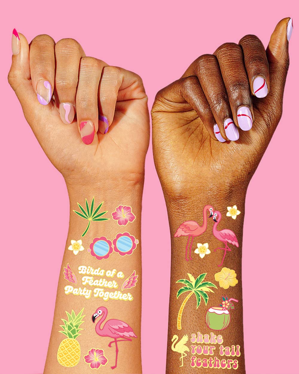 xo, Fetti Flamingo Temporary Tattoos for Kids - 50 Styles | Final Flamingle Bachelorette, Summer Birthday Party Supplies, Pool Party Favors, Palm Tree Pineapple Arts and Crafts
