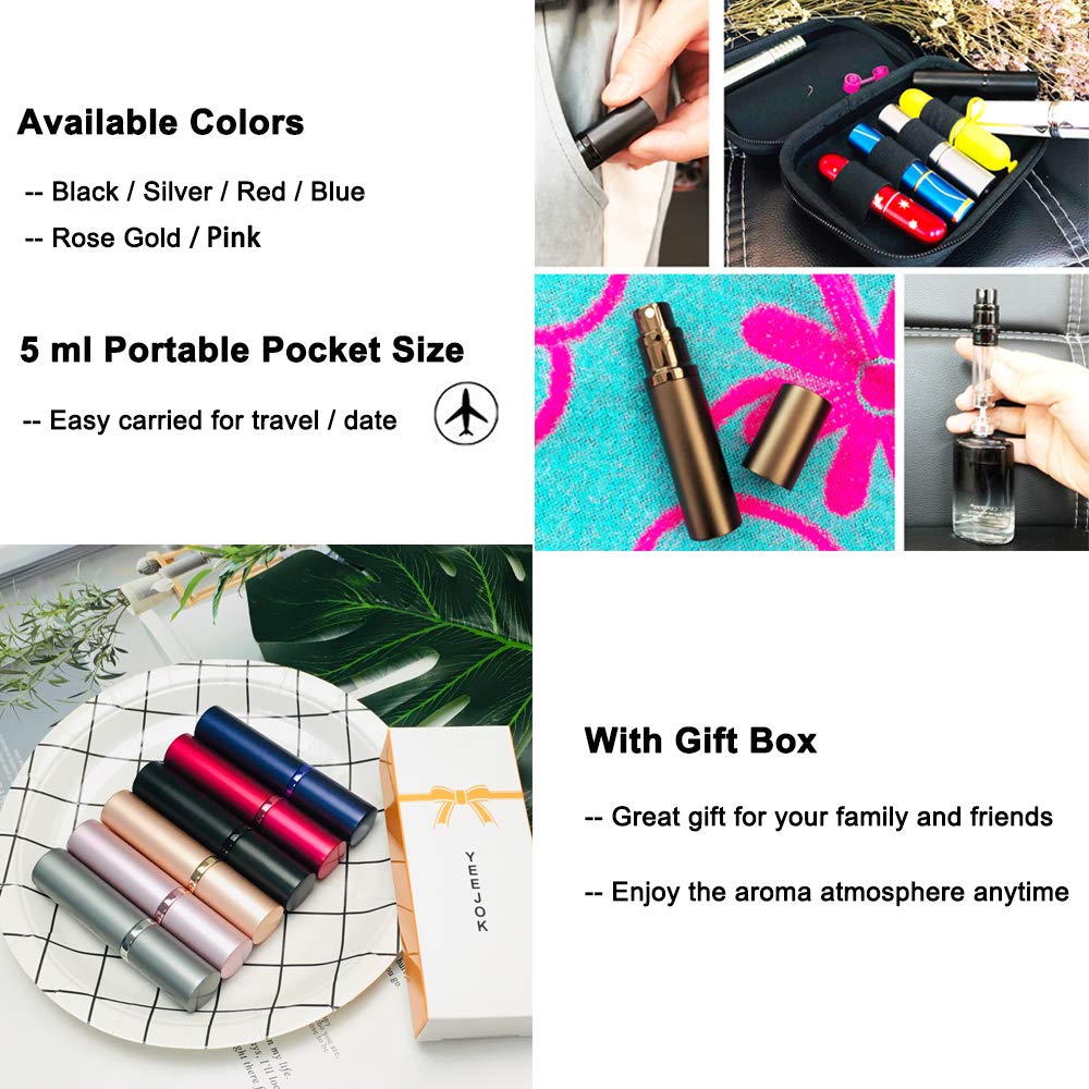 Silver: Refillable Perfume Bottle Atomizer For Travel, Yeejok Portable Easy Refillable Perfume Spray Pump Bottle For Men And Women With 5Ml Pocket Size-Silver