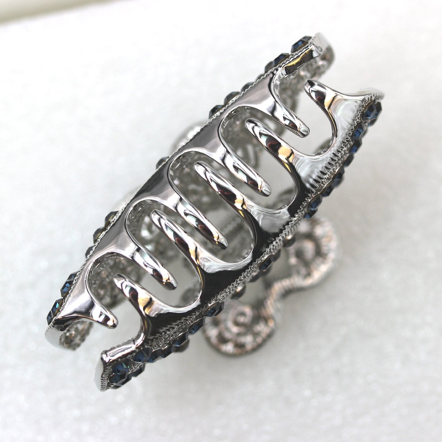 Faship Faship Navy Blue Rhinestone Crystal Floral Hair Claw