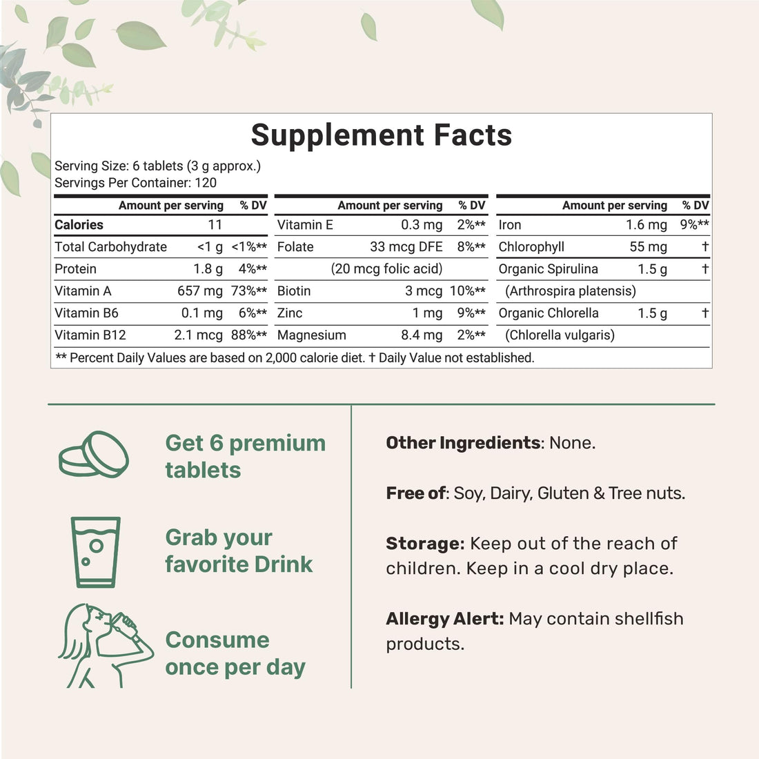 Organic Chlorella Spirulina Tablets, 3000mg Per Serving, 720 Counts, 4 Months Supply, 50/50 Blend Superfood, No Filler, No Additives, Cracked Cell Wall, Rich in Vegan Protein & Chlorophyll