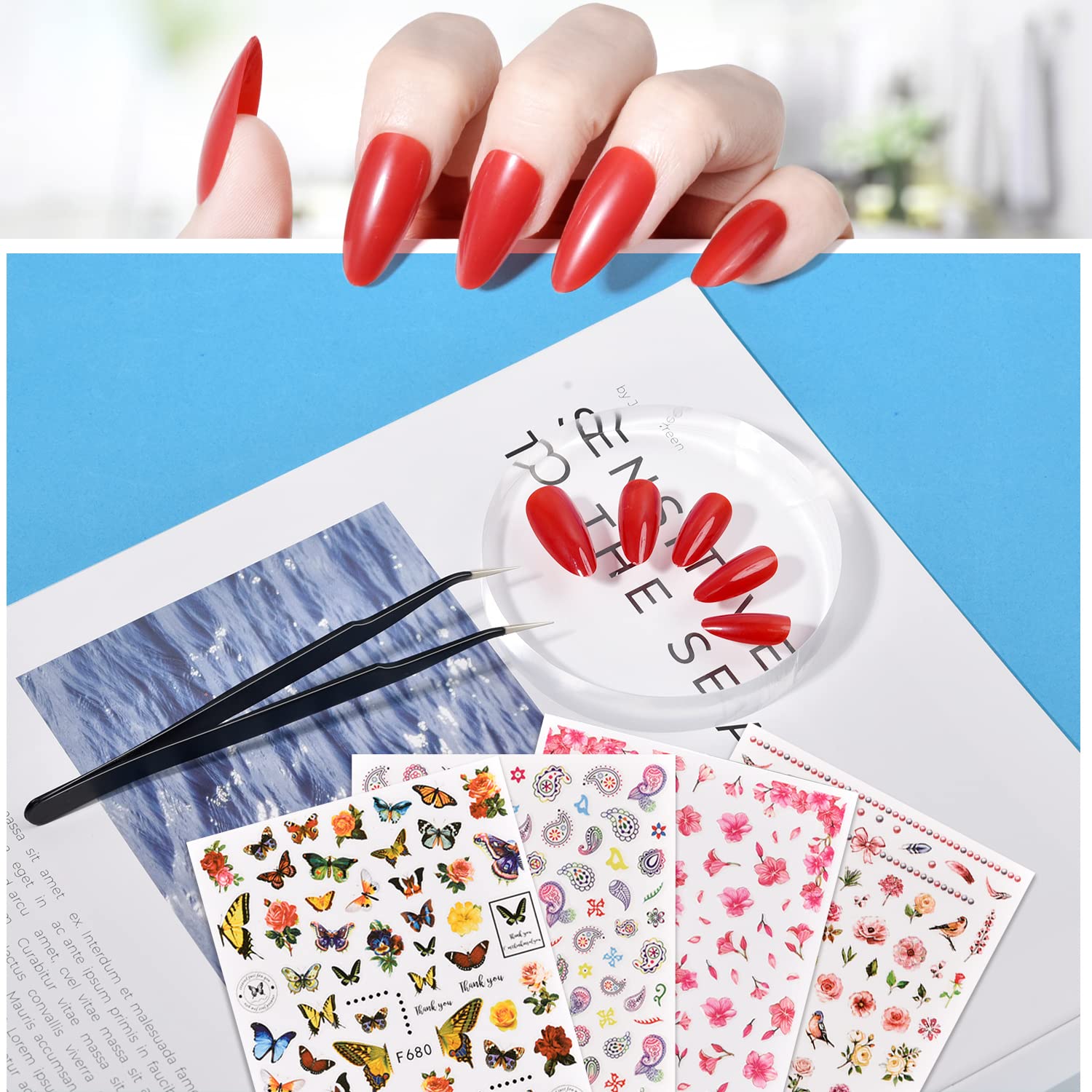 TsMADDTs Press On Nails Almond, 24 Colors 720PCS Short Fake Nails with Glues, Stickers, Tweezer for Women