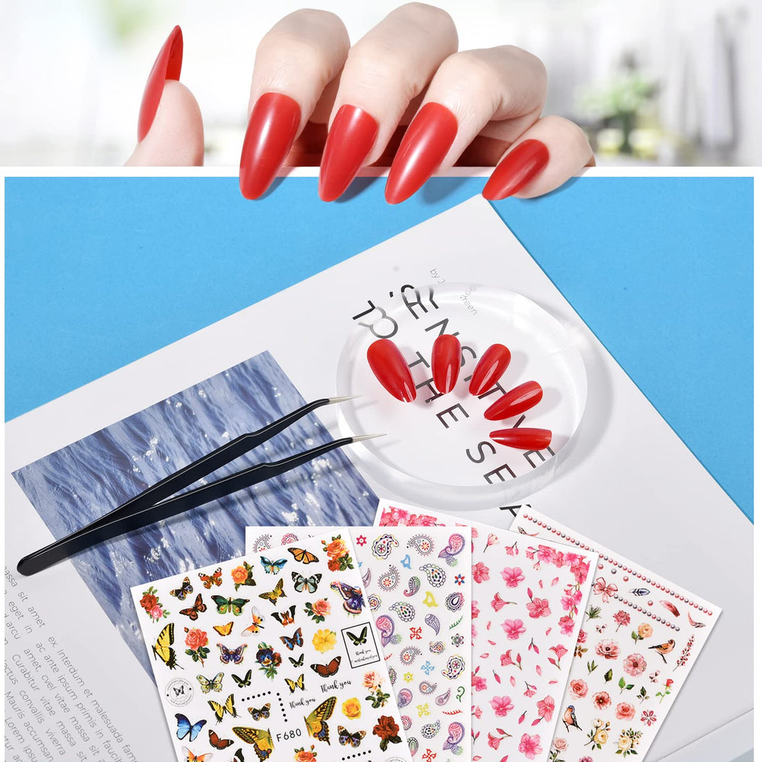 TsMADDTs Press On Nails Almond, 24 Colors 720PCS Short Fake Nails with Glues, Stickers, Tweezer for Women