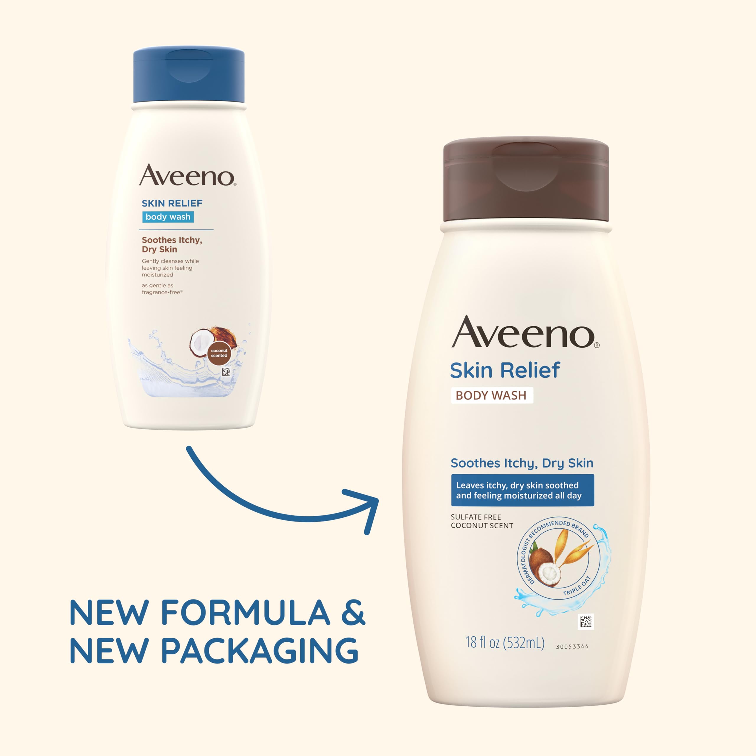 Aveeno Skin Relief Body Wash with Coconut Scent & Soothing Oat, Gentle Soap-Free Body Cleanser for Dry, Itchy & Sensitive Skin, Dye-Free & Allergy-Tested, 12 Fl Oz (Pack of 1)