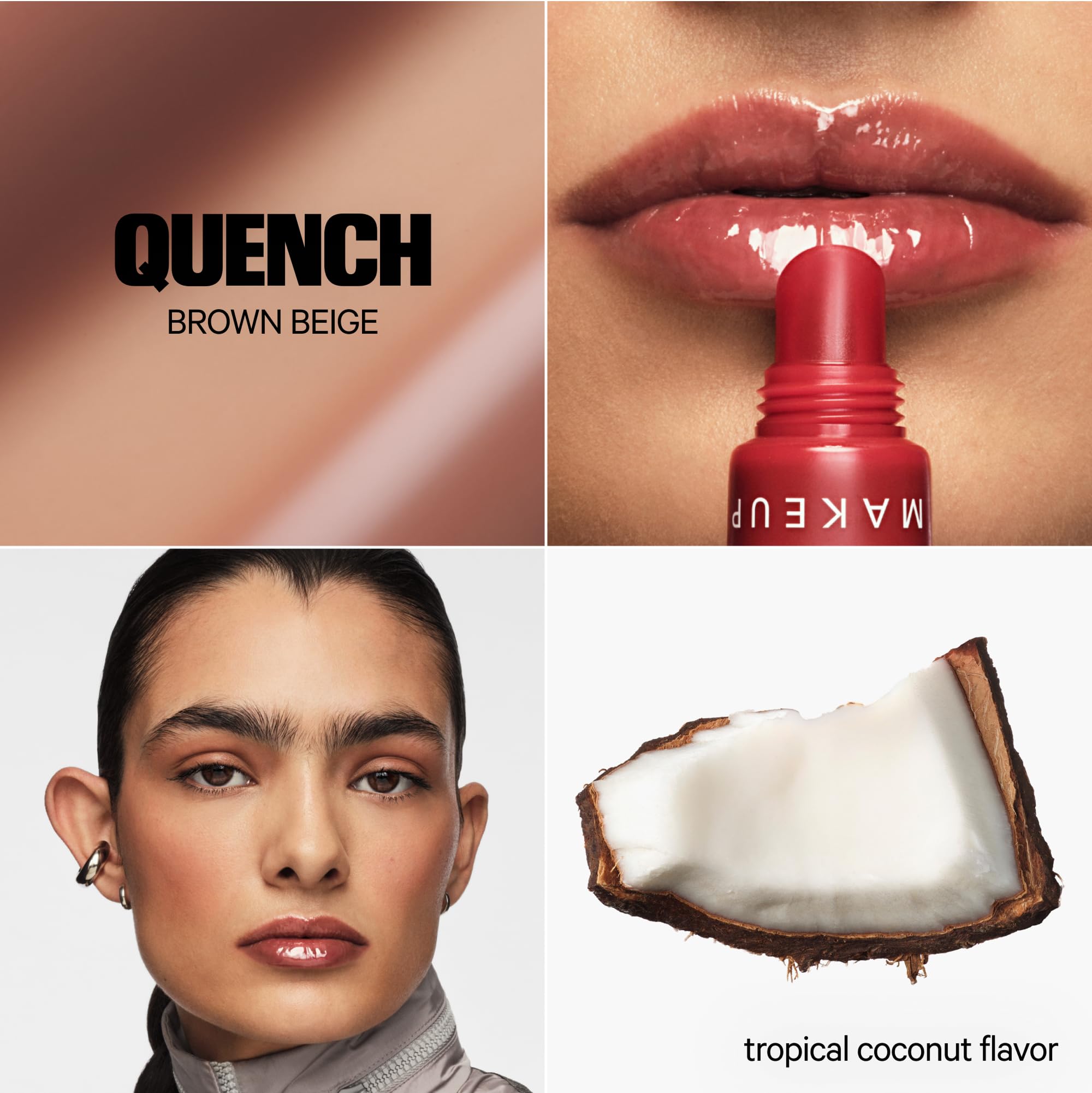 Milk Makeup Balmade Electrolyte Lip Balm – Hydrating, Sheer Gloss Nourishes + Replenishes Moisture – Clean, Vegan Formula with High-Shine Finish – Quench (Brown Beige, Tropical Coconut), 0.4oz