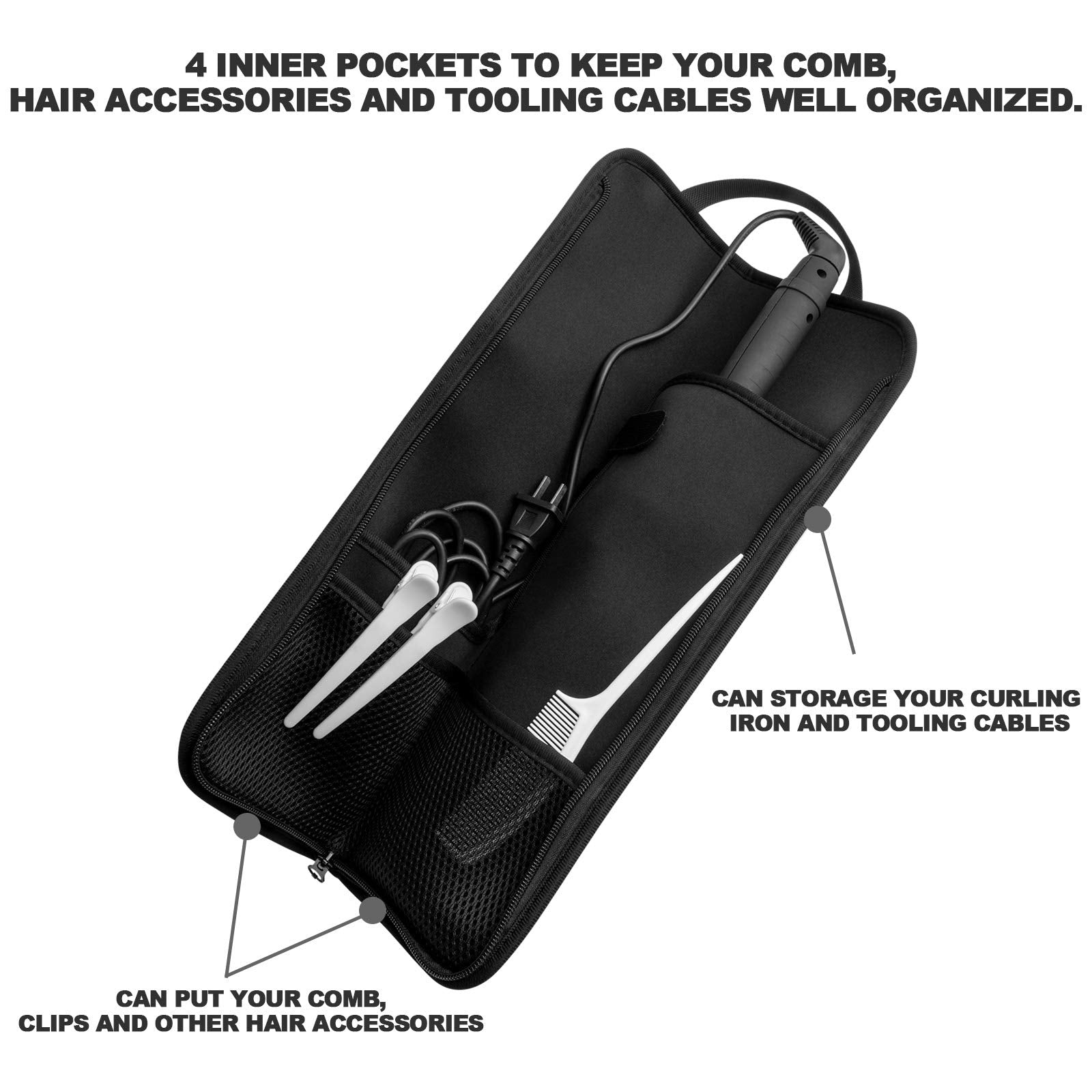 Beautyflier Universal Curling Iron Cover Sleeve, Canvas Heat-Resistant Curling & Flat Iron Holder, Flat Iron Curling Wand Travel Cover Case Bag Pouch for Travel, Gym, or Home (Flower White)