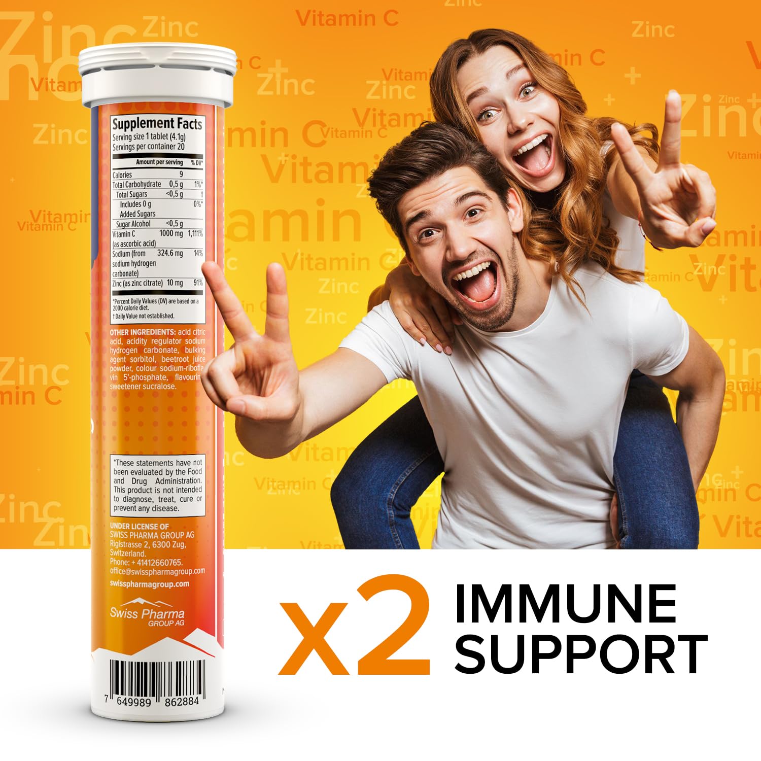 - AlpenWell Vitamin C - 1000mg + Zinc - Immune Support - 20 Effervescent Vitamin Drink Tablets, No Sugar + Low Calorie Supplement, Orange Flavor [Sugar Free]