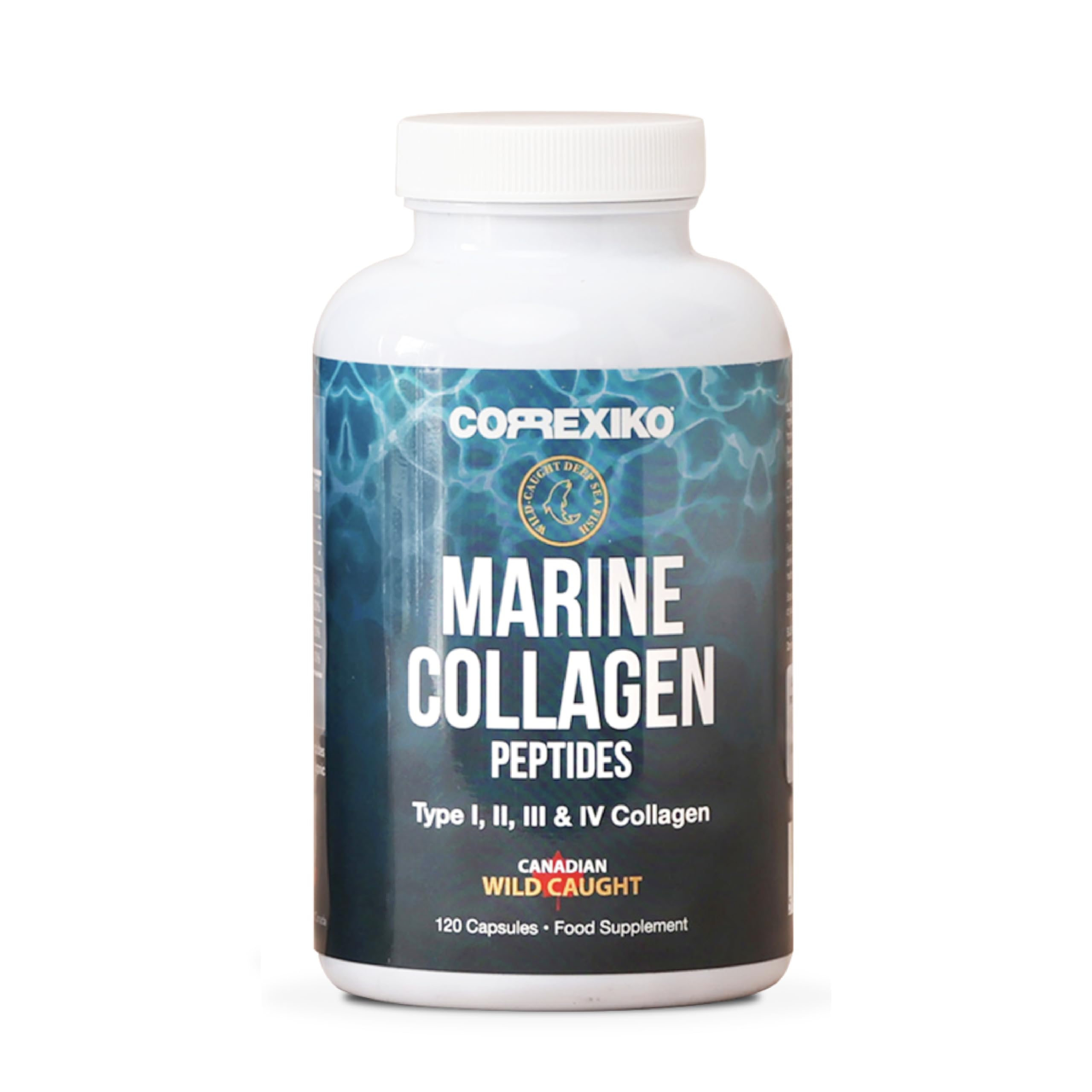 CORREXIKO Marine Collagen Supplement Pills - 1800mg Hydrolyzed Collagen Peptides per Serving with Added Hyaluronic Acid, Vitamin C & Minerals - for Hair, Skin & Nails - 120 Capsules 30 Day Supply