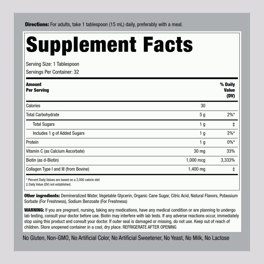 Piping Rock Liquid Collagen and Biotin 16 fl oz | Premium Beauty Formula Supplement | Type 1 and 3 | Berry Flavor | Non-GMO and Gluten Free