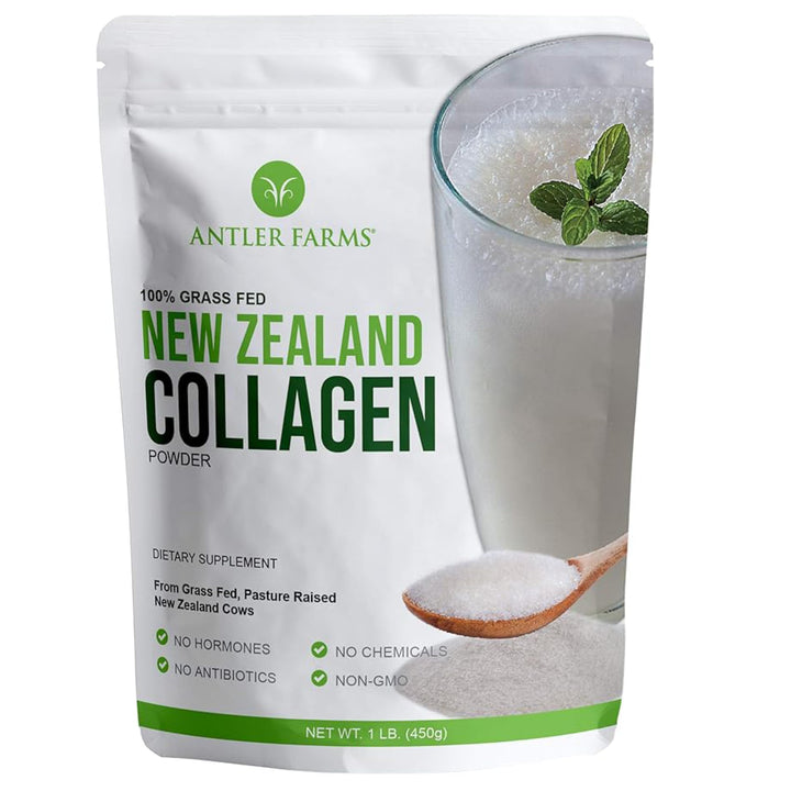 Antler Farms - 100% Pure New Zealand Collagen Powder from Grass Fed Cows, Unflavored, 1 lb - Hydrolyzed Cold Water Soluble Peptides, Keto Friendly, Bioavailable, Quick Dissolving