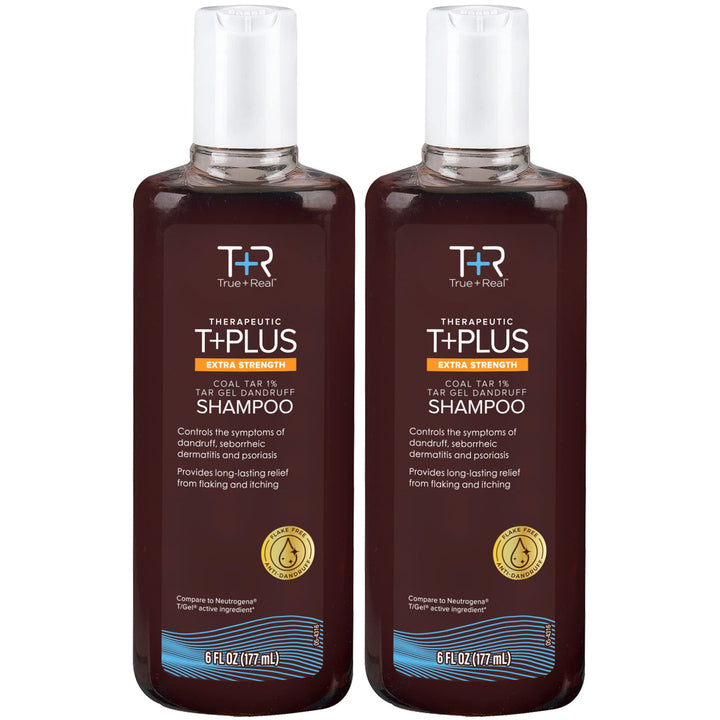 True+Real Coal Tar Therapeutic Plus Tar Gel Anti-Dandruff Shampoo Extra Strength 1% Coal Tar, 6 Fluid Ounce 2 Pack