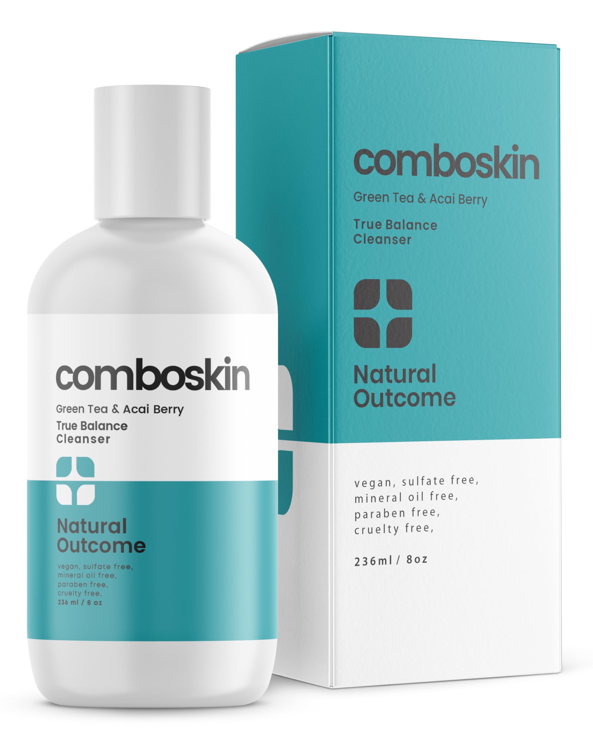 natural outcome Combination Skin True Balance Facial Cleanser Green Tea & Acai Berry | Face Wash and Cleansing Gel for Men & Women | Cruelty Free | 8 oz