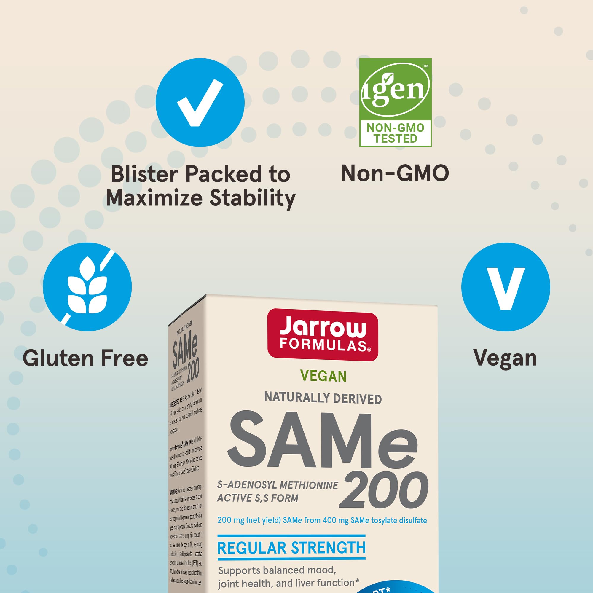Jarrow Formulas® SAMe 200 mg, Supports Joint Health, Liver Function, Brain Metabolism, 60 Tablets, Up To A 60 Day Supply