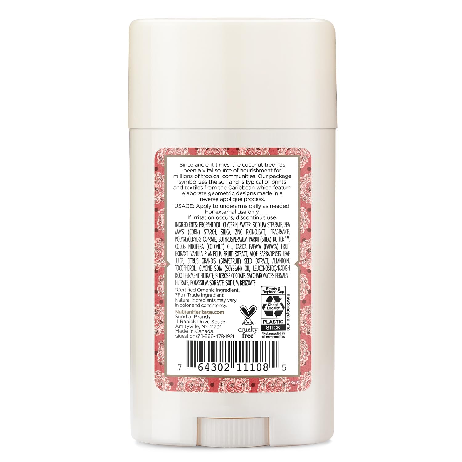 Coconut & Papaya Deodorant, 2.25 Oz by Nubian Heritage