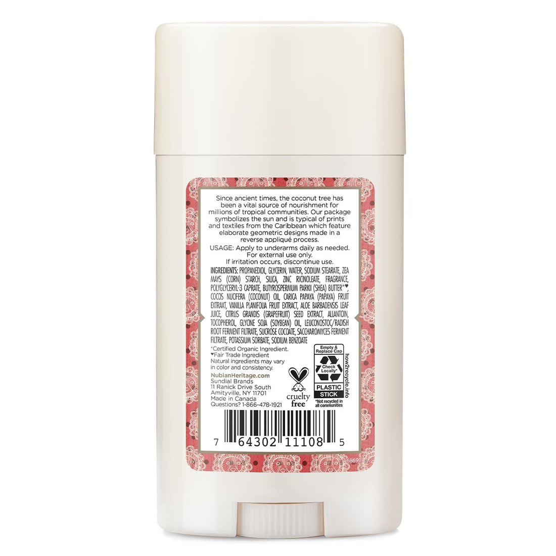 Coconut & Papaya Deodorant, 2.25 Oz by Nubian Heritage