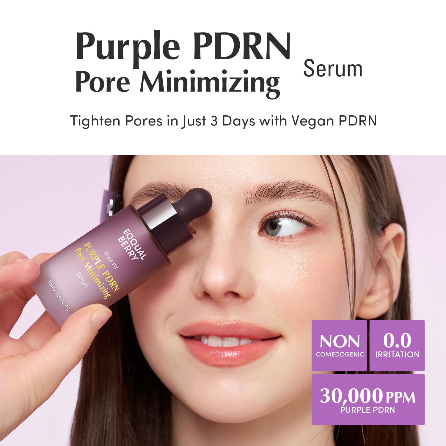 EQQUALBERRY Purple PDRN Pore Minimizing Serum – Vegan Collagen & Peptides for Pore Refining & Skin Elasticity | Niacinamide & CICA Exosome for Calming | Korean Glass Skin, 1.01 FL OZ