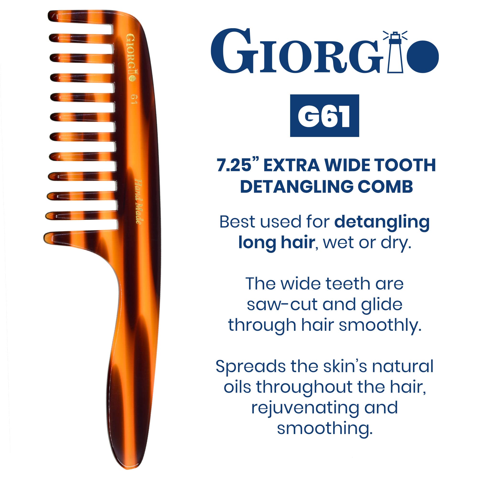 Giorgio Hand Made Flexible Comb 7 Long (Tortoise G61) by GWL
