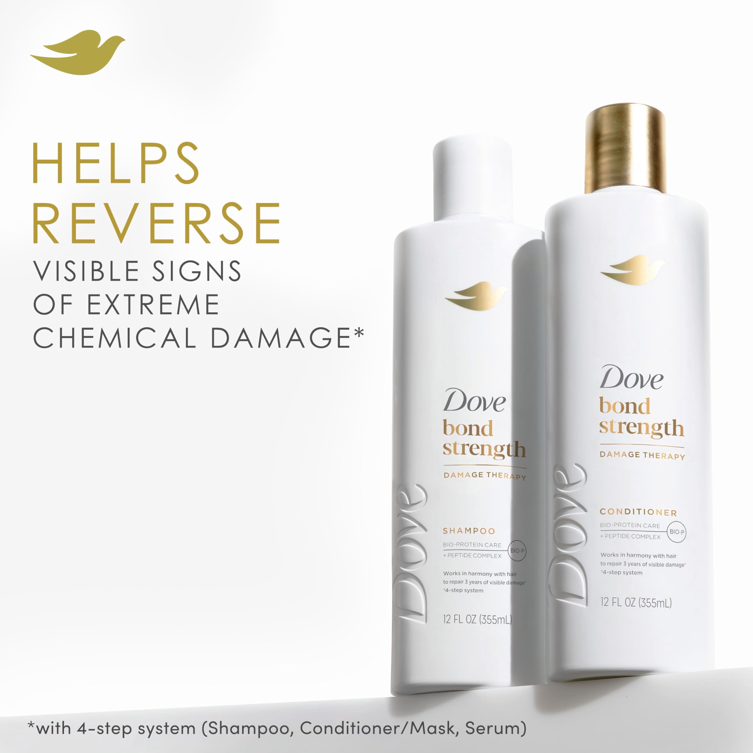 Dove Shampoo Bond Strength for Chemically Damaged Hair with Bio-Protein Care Technology and Peptide Complex 12 Fl Oz