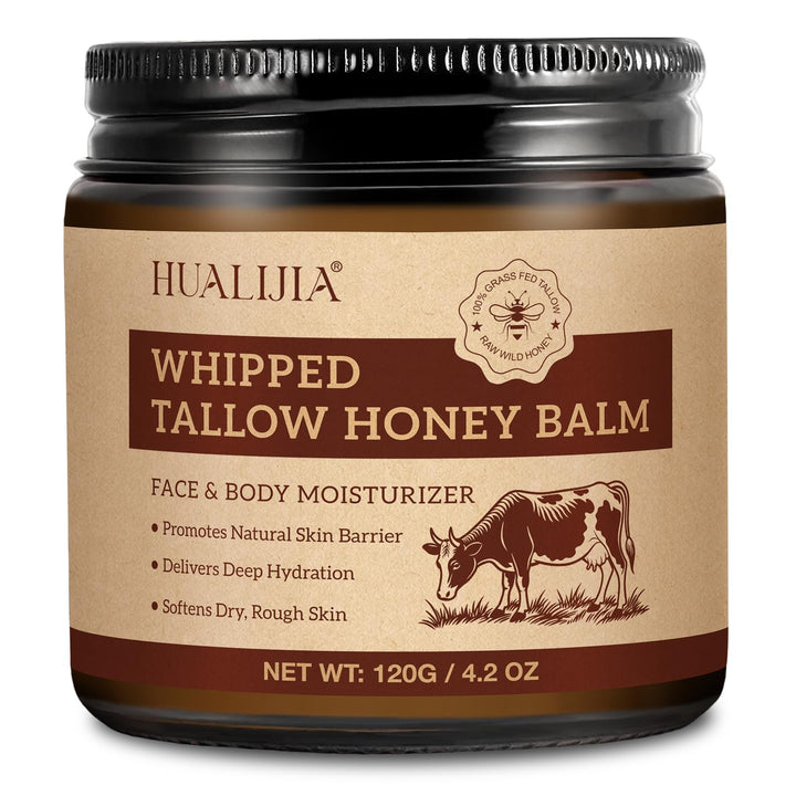 NIFEISHI Tallow and Honey Balm, Grass Fed Beef Tallow for Skin, Whipped Tallow Honey Balm for Face and Body, Organic Moisturizer, Fast Absorption, 120g/4.2 oz