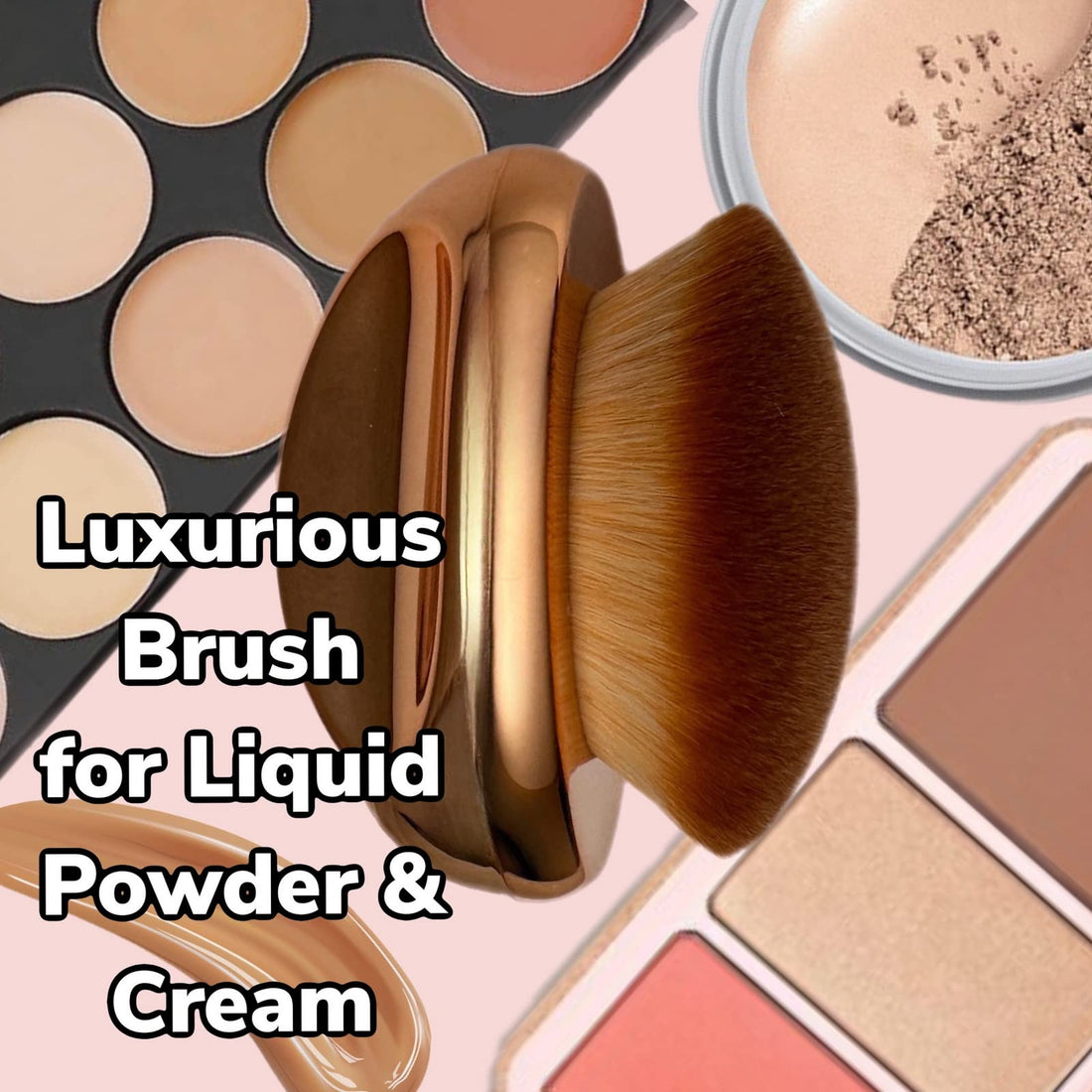 Foundation Brush Palm Makeup SOFT Kabuki Dome Shaped Face Body Shimmer Oil SPF Blush Bronzer Highlighter Blending Self-Tanner Buffing Liquid Powder Cream Streak-Free Cosmetic Application -Rose Gold