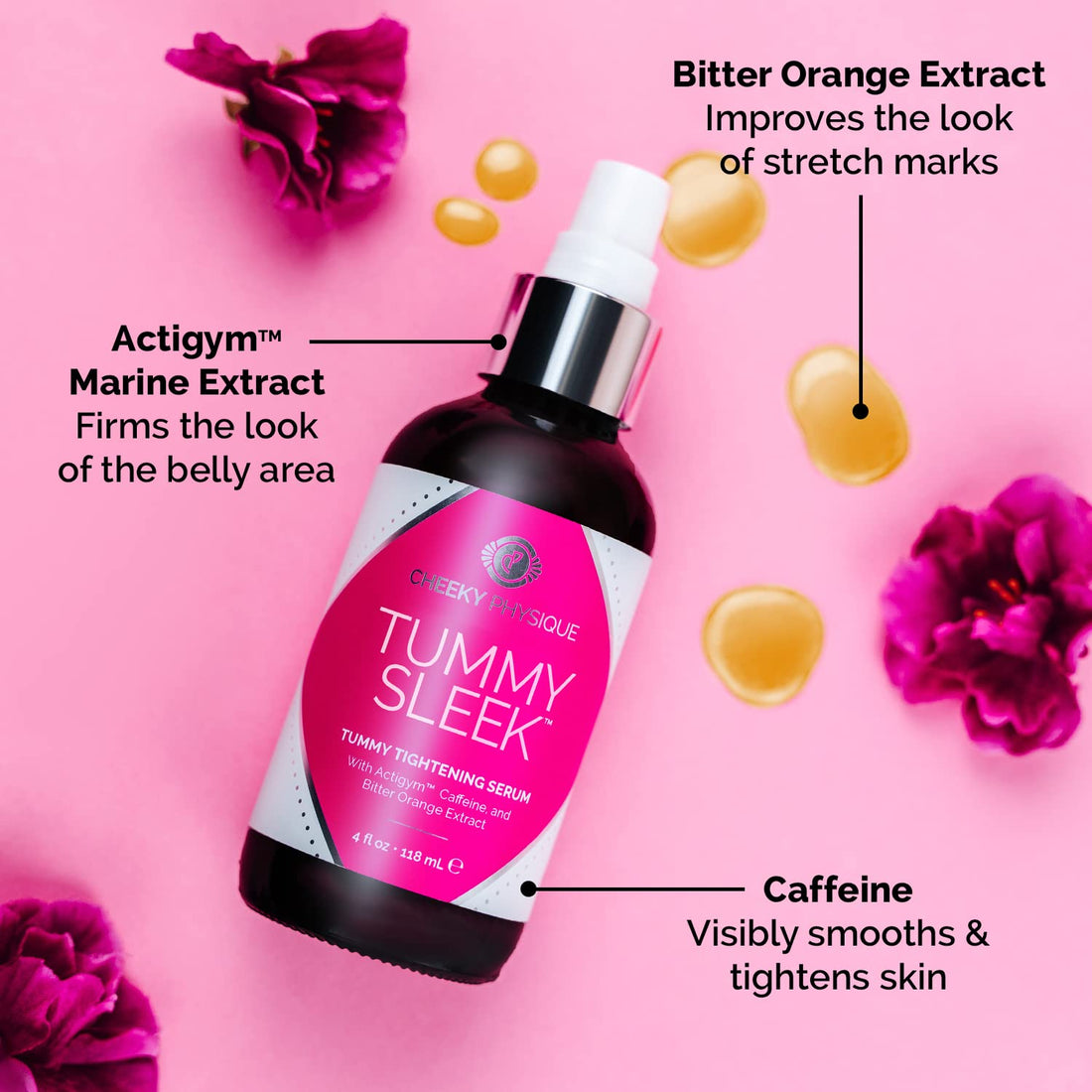 Tummy Sleek Tummy Tightening Serum - Body Firming Treatment for Abs and Waist with Actigym + Caffeine + Bitter Orange Extract - 4 oz.