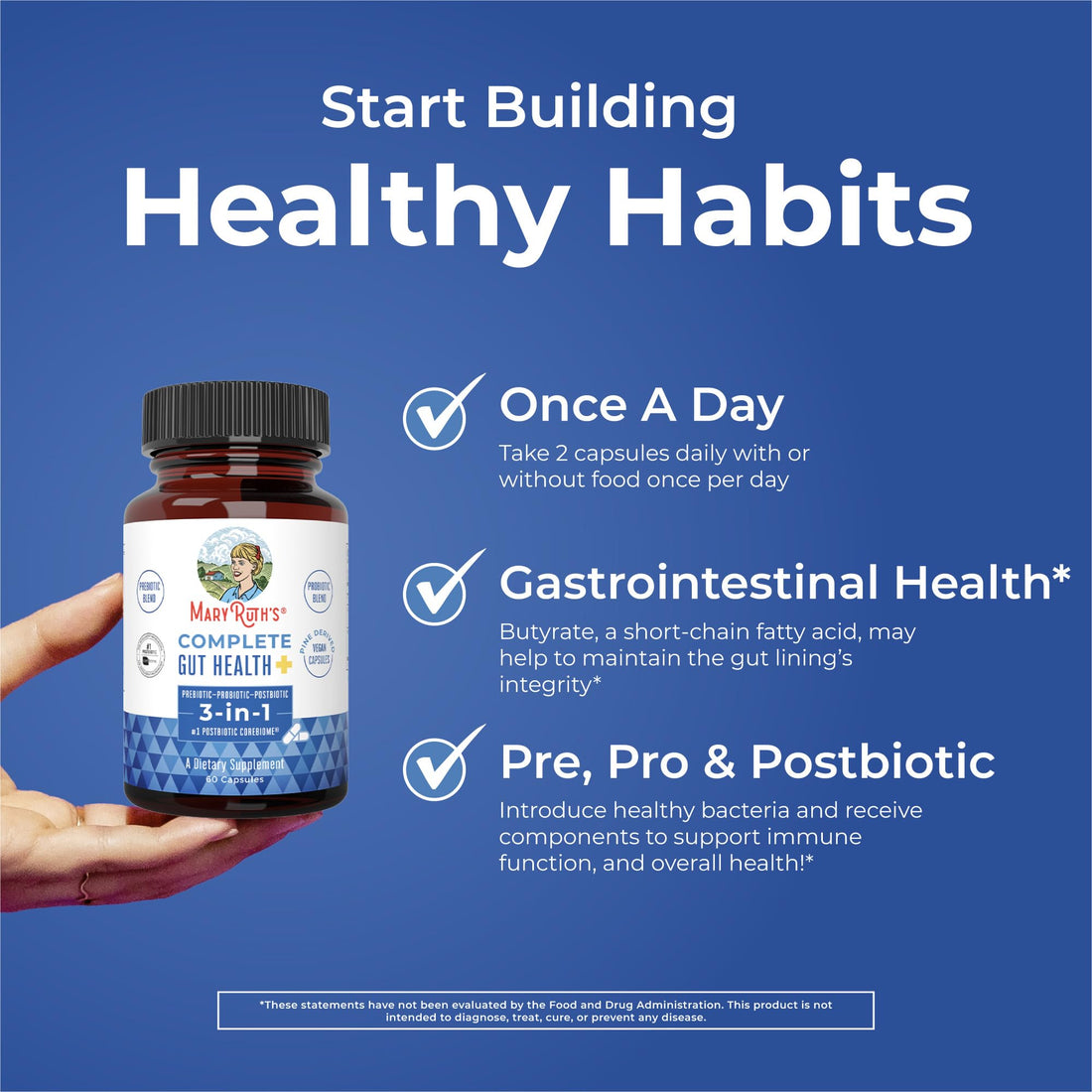 MaryRuth Organics 3-in-1 Probiotics for Complete Gut Health | Gut Health Supplement for Women & Men | Probiotic for Digestion & Immune Support | 50 Billion CFU | 30 Count