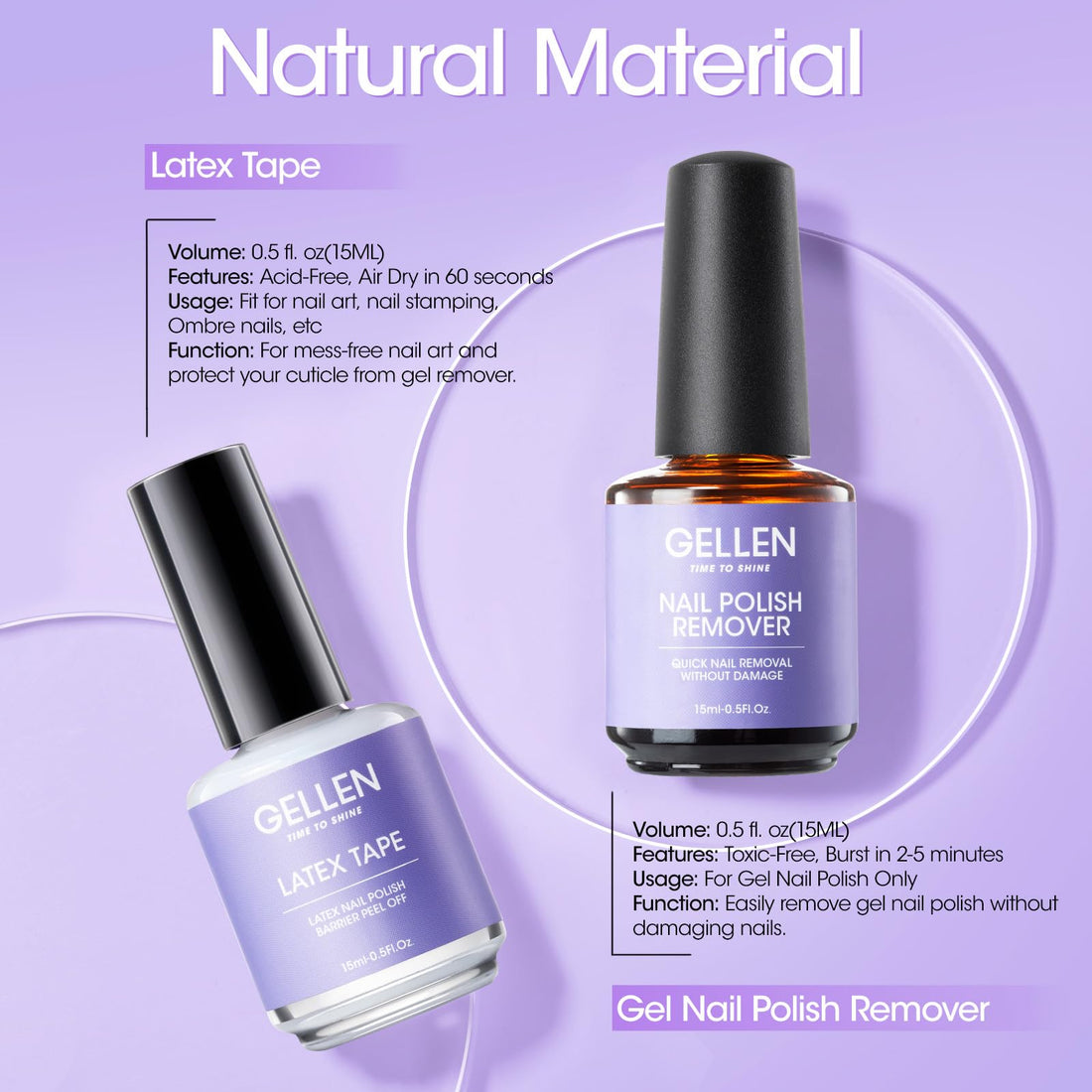 Gellen Gel Nail Polish Remover Kit - Gel Polish Remover and Latex Tape Peel Off Liquid, Gel Remover for Nails in 3-5 Minutes, Gel Remover Kit Cuticle Guard for Nail Art Liquid Latex Barrier Protector