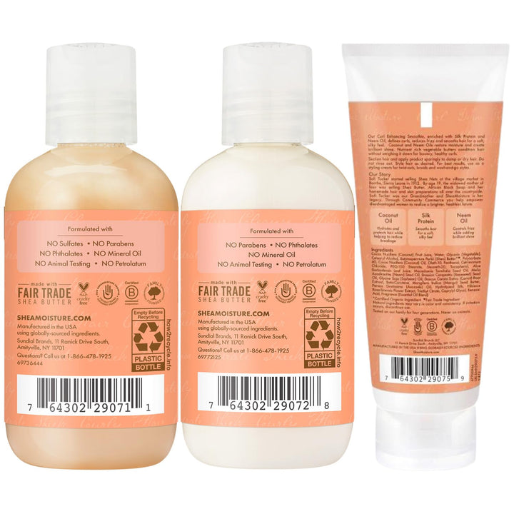 SheaMoisture Curl & Shine Shampoo, Conditioner & Curl Enhancing Smoothie, Travel-Size –Coconut & Hibiscus Curly Hair Products for Shiny Hair & Frizz Control, 3.2 Oz Ea (3 Piece Set)