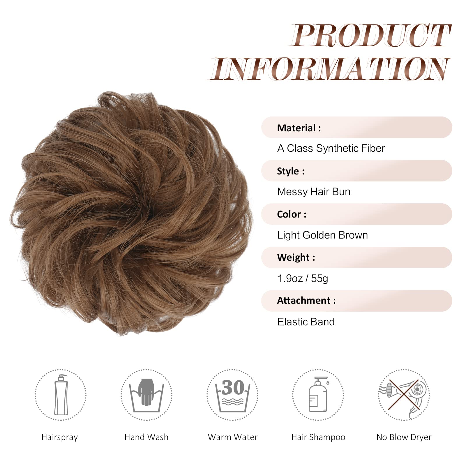 FESHFEN Hair Bun Extensions Messy Curly Hair Scrunchies Hairpieces Synthetic Donut Updo Hair Pieces for Women Girls