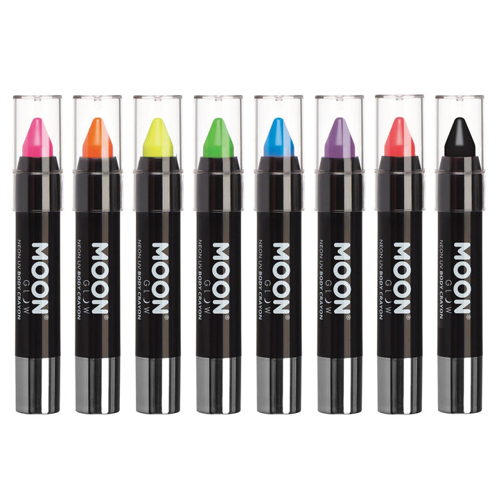 Moon Glow - Blacklight Neon Face Paint Stick / Body Crayon makeup for the Face & Body - Pastel set of 8 colours - Glows brightly under blacklights