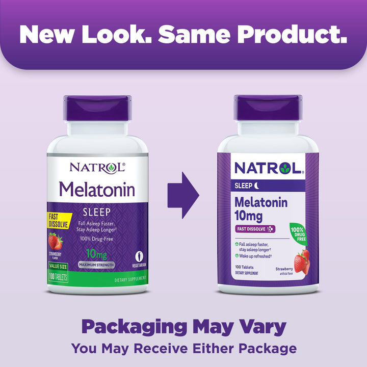Natrol Fast Dissolve Melatonin 10mg Tablets - Strawberry Flavor, 100 Count, Sleep Support Melatonin Tablets for Adults, 100-Day Supply
