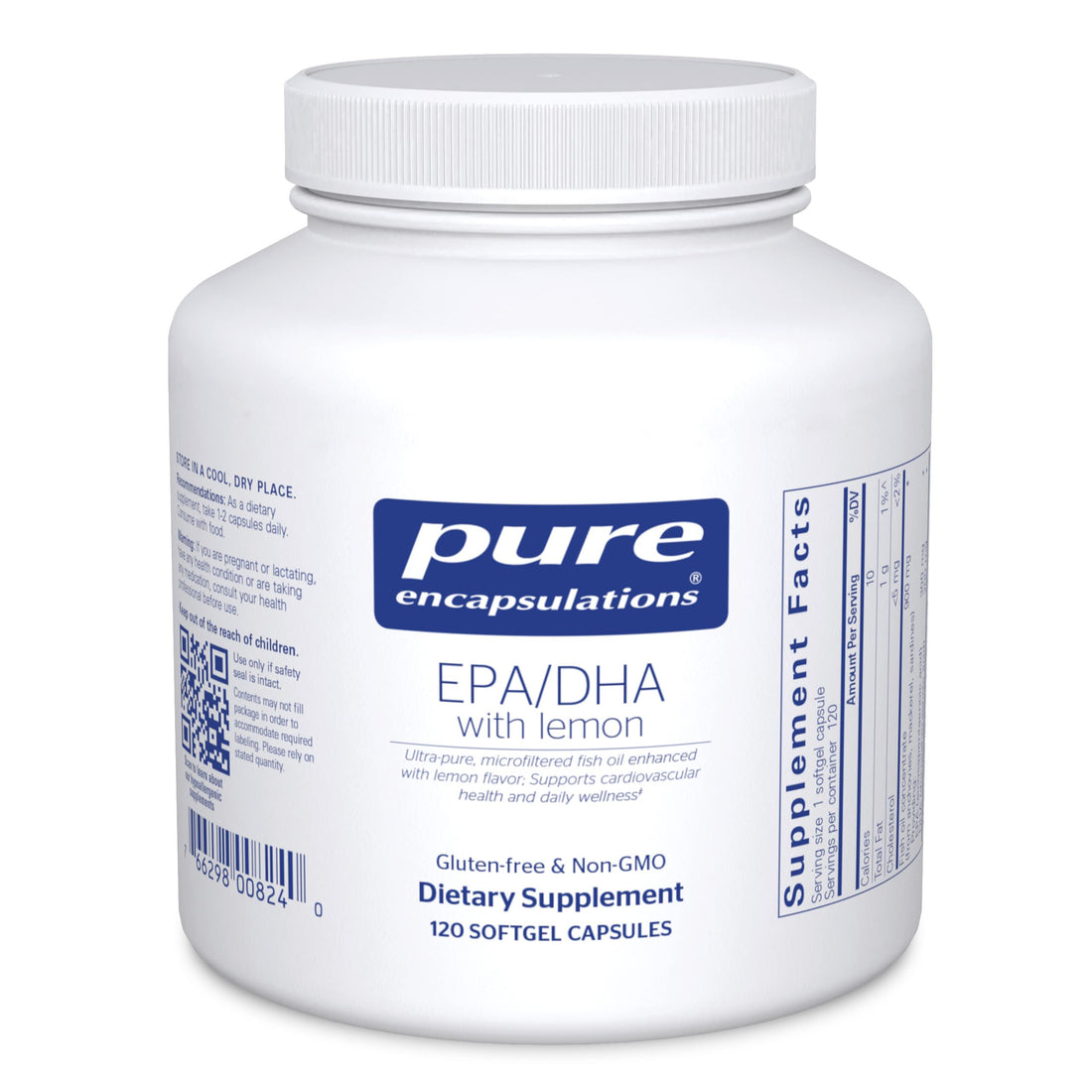 Pure Encapsulations EPA/DHA with Lemon | Ultra-Pure, Molecularly Distilled Fish Oil Concentrate with Lemon | 120 Softgel Capsules