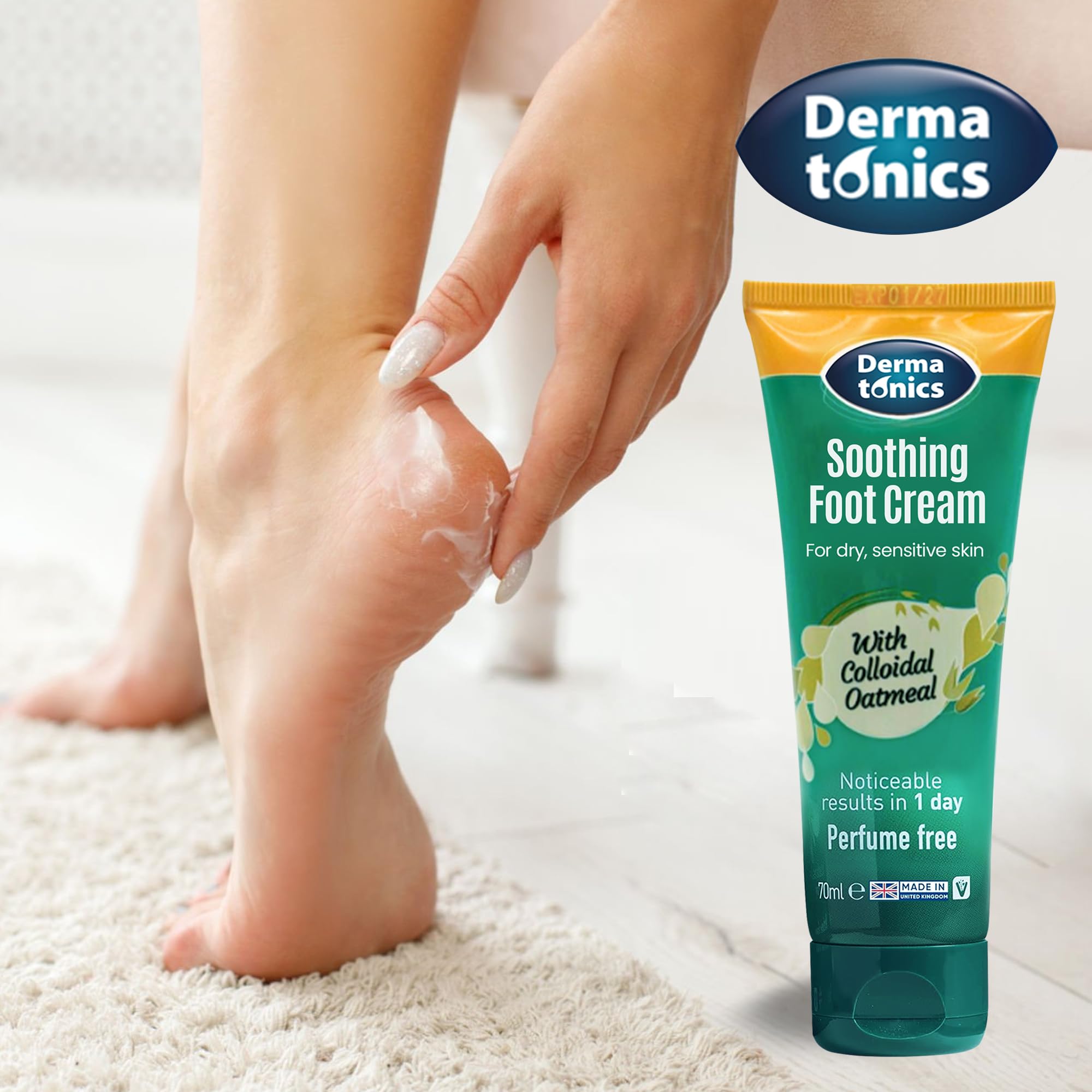 Dermatonics Soothing Foot Cream - 10% Urea w/Colloidal Oatmeal, Exfoliating & Softening Balm, Moisturizer for Dry, Cracked Heels & Rough Skin, Rehydrating for Feet, Elbows & Hands - 2.37 fl oz Tube