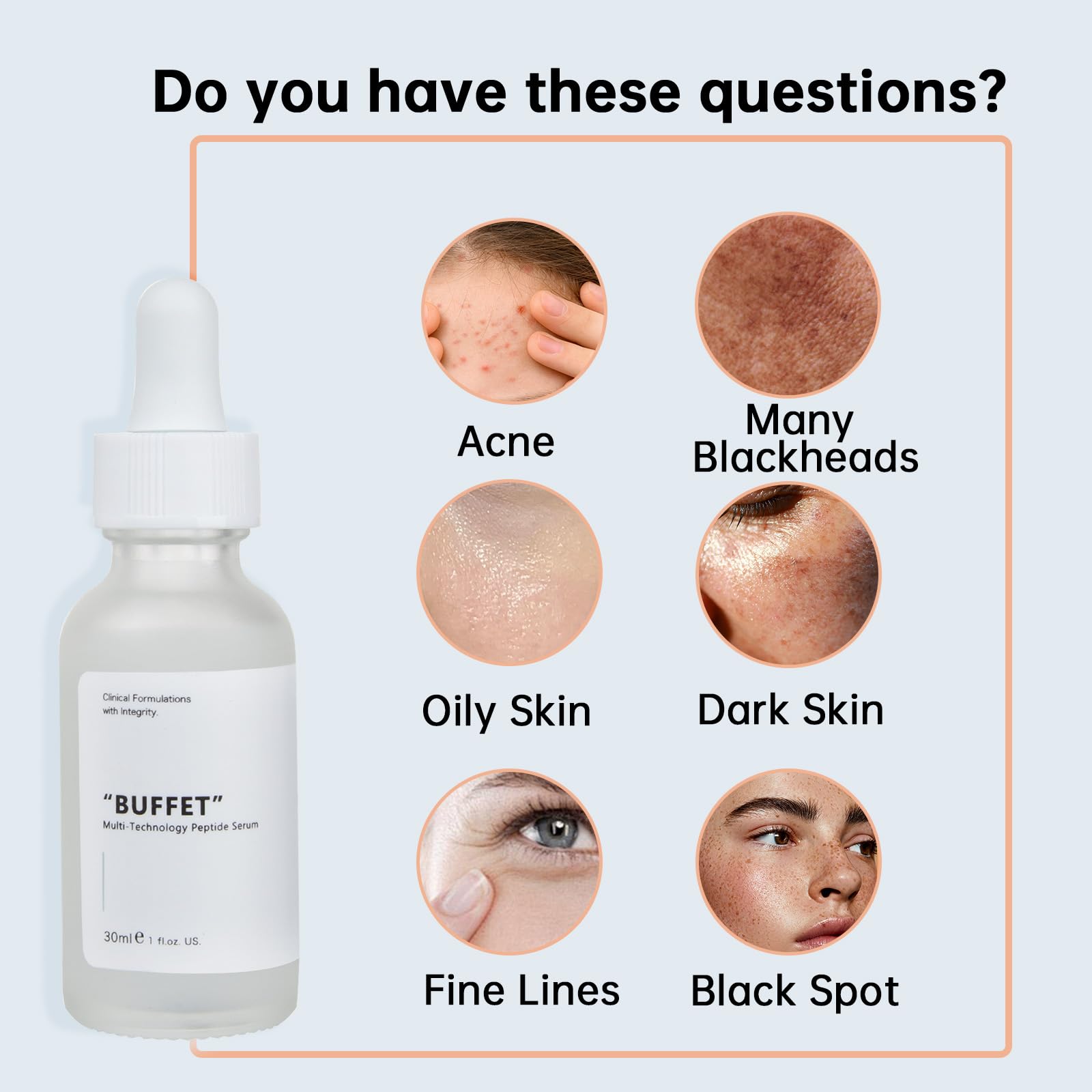 Buffet Peptides Serum For Face, 30ML Multi Peptide Face Serum For Anti-aging, Moisturizing Peptide Serum For Fine Lines & Acne.