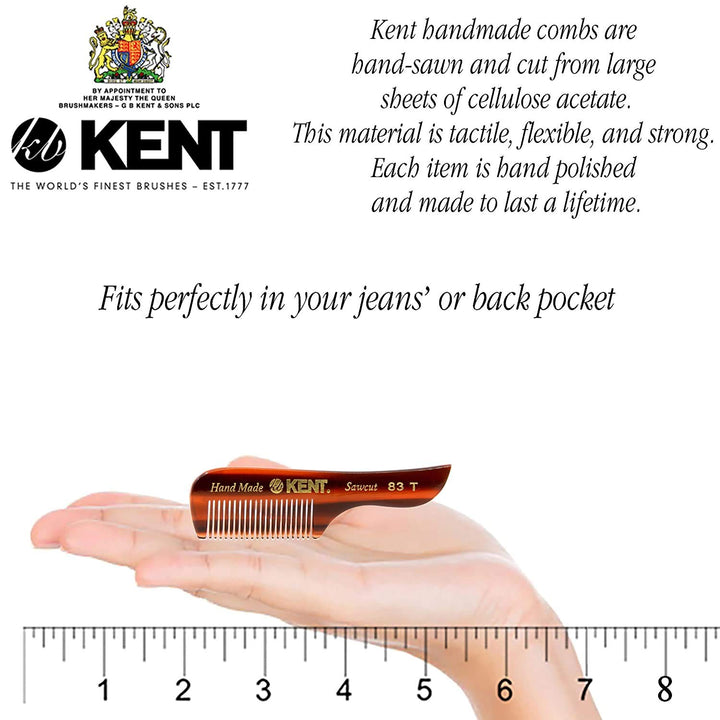 Kent 83T 3.25 80mm Handmade Limited Edition Beard/Mustache Uptail Handle Comb. Sawcut (2 PACK)