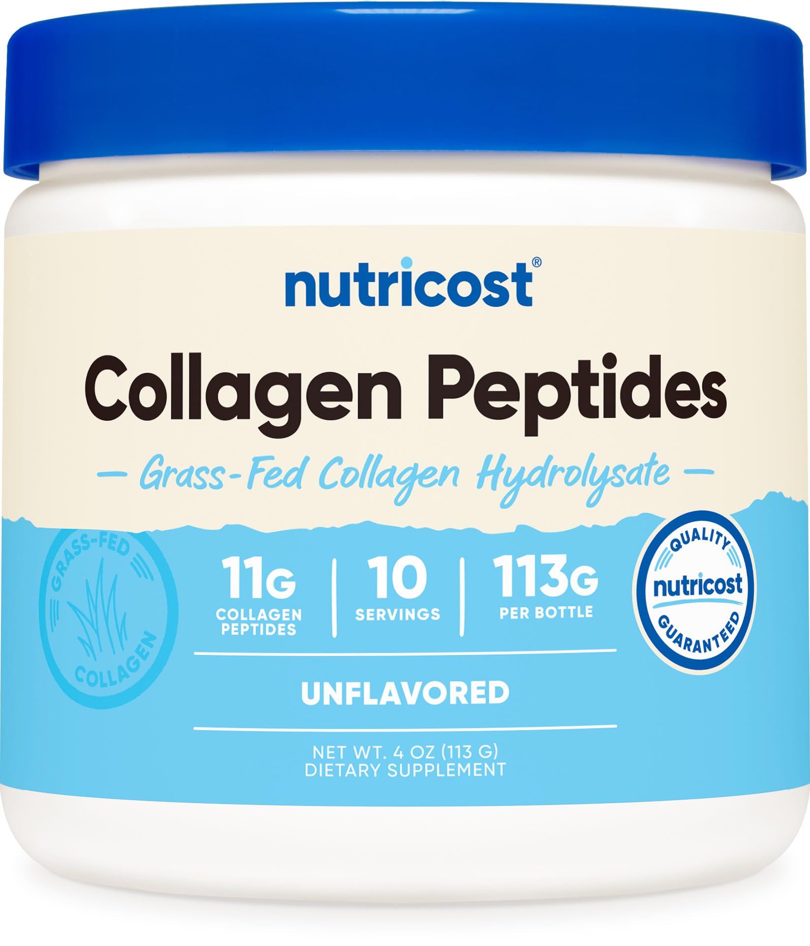 Nutricost Grass-Fed Collagen Powder 4 oz (Unflavored) Type I, Type III Collagen - Gluten Free and Non-GMO
