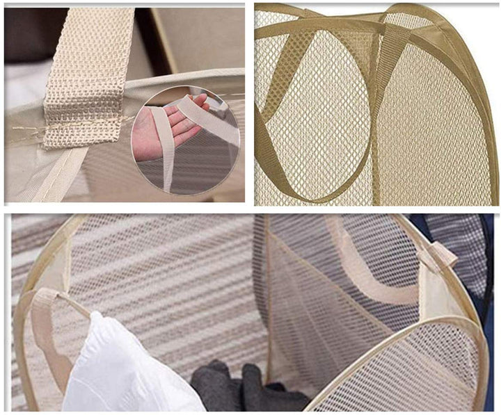 Portable Large Rectangle Laundry Basket with Carry Handles Big Heavy Duty Pop Up Nursery Clothes Hamper Folding Mesh Room Organizer Storage Red