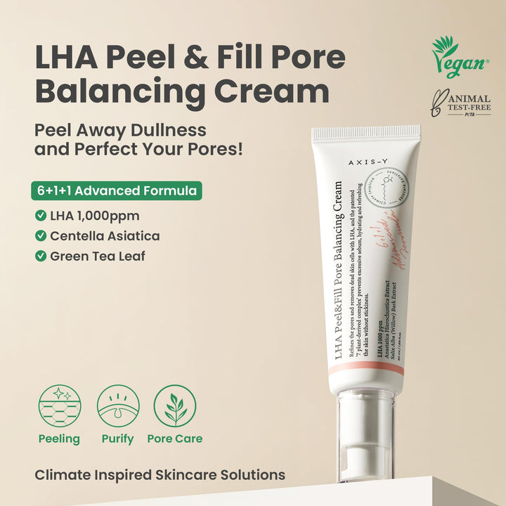 AXIS-Y LHA Peel & Fill Pore Balancing Cream - Blackhead Remover & Pore Minimizer for Face - Vegan Korean Skin Care Face Moisturizer Cream for All Skin Types