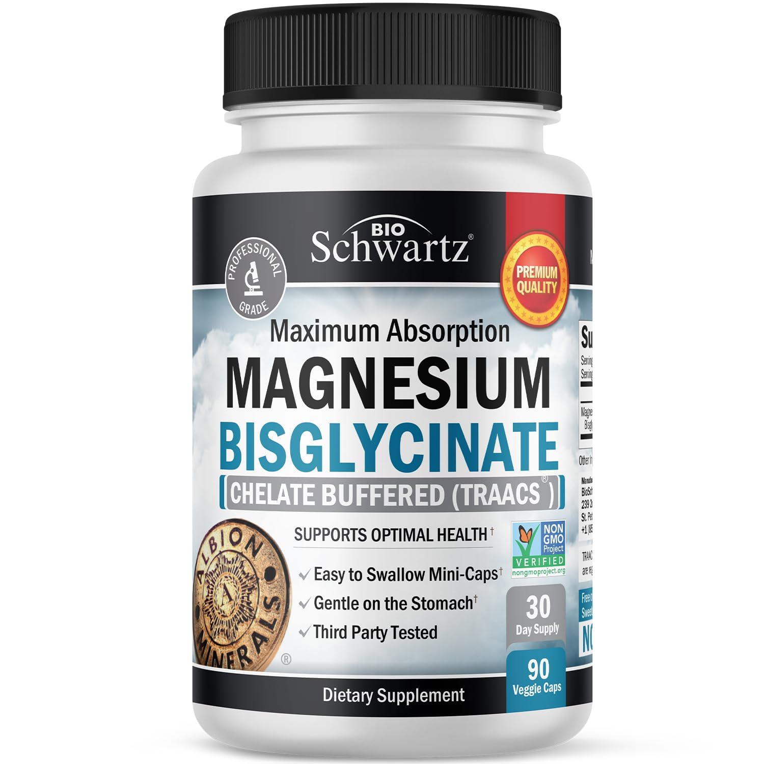 Magnesium Bisglycinate 100% Chelate No-Laxative Effect. Maximum Absorption & Bioavailability, Fully Reacted & Buffered. Sleep, Energy, Stress & Anxiety, Leg Cramps, Headaches. Non-GMO Project Verified