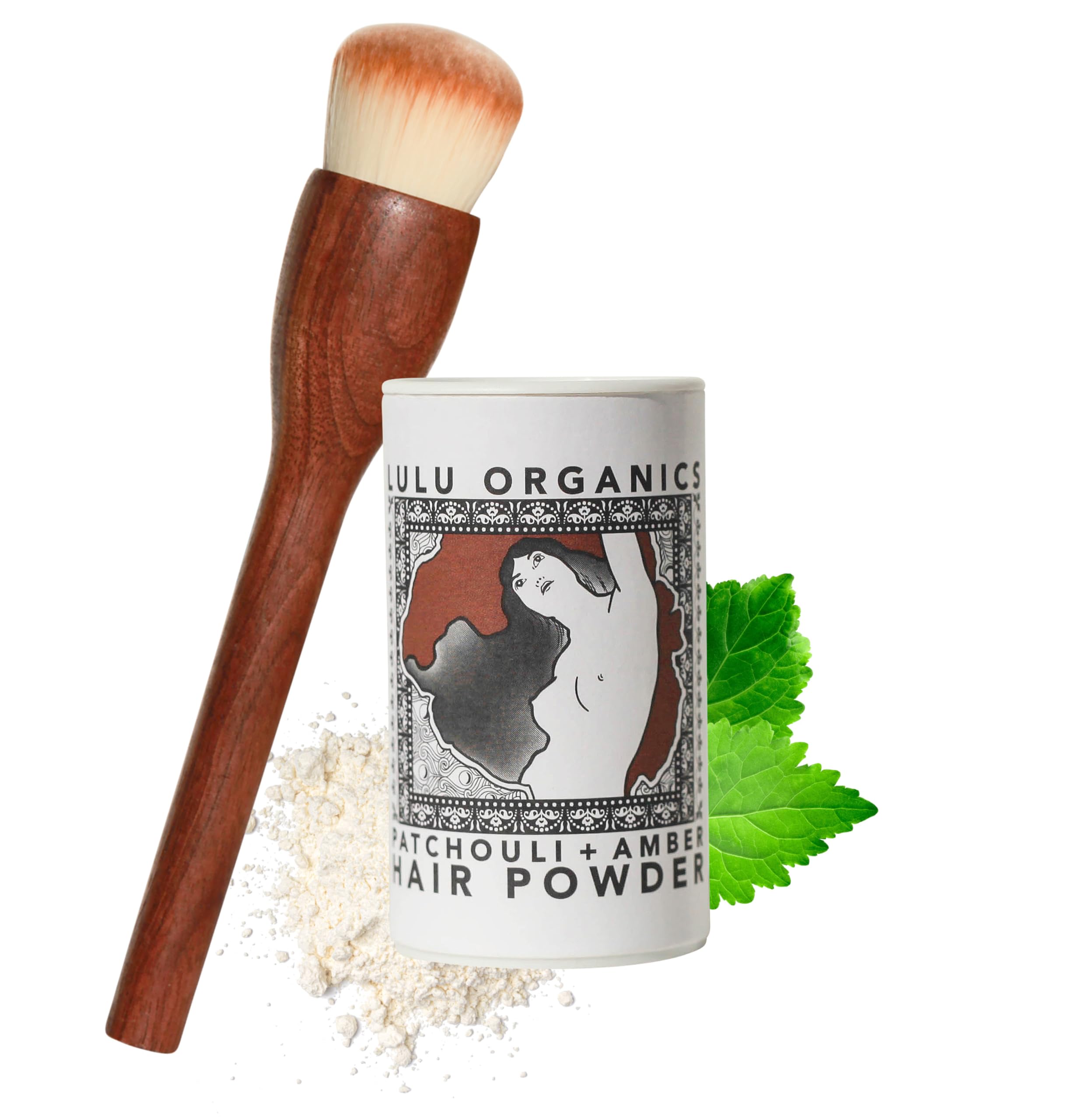 Non Aerosol Dry Shampoo Powder with Brush for Dark, Blonde and Oily Hair, All Natural Organic Hair and Body Powder, Paraben &Talc free No White Cast Synthetic Fragrance, Patchouli & Amber - 1oz