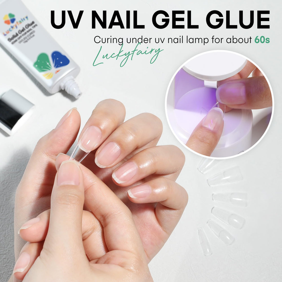 Luckyfairy Nail Glue Gel for Nail Tips, Super Strong Solid Gel Glue U V Cured Needed, 15ml Soak Off Soft Adhesive Bonding for Acrylic Nails, Nails Extension Fake Nails