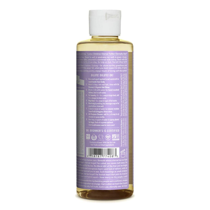 Dr. Bronnerââ‚¬â„¢s - Pure-Castile Liquid Soap (Lavender, 8 ounce) - Made with Organic Oils, 18-in-1 Uses: Face, Body, Hair, Laundry, Pets and Dishes, Concentrated, Vegan, Non-GMO