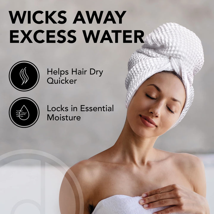 Premium Hair Towel for Drying Medium and Long Hairstyles - Easily Dry, Wrap and Twist - Color White