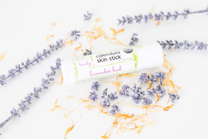 Green+Lovely Calendula Skin Stick Organic Lotion Sticks Moisturizing Balm Ointment Salve Multipurpose Hand Cream Body Bar, 0.5 oz., Lavender Bud (2 Tube Set)