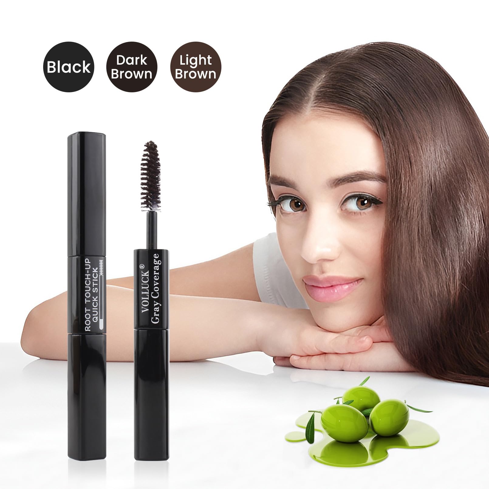 Root Touch Up Stick, Instant Gray Hair Cover Concealer, 2-In-1 Double Head Hair Color Finishing Stick, Hair Mascara Brush for Eyebrow& Beard (Light Brown, 0.23 Fl oz)